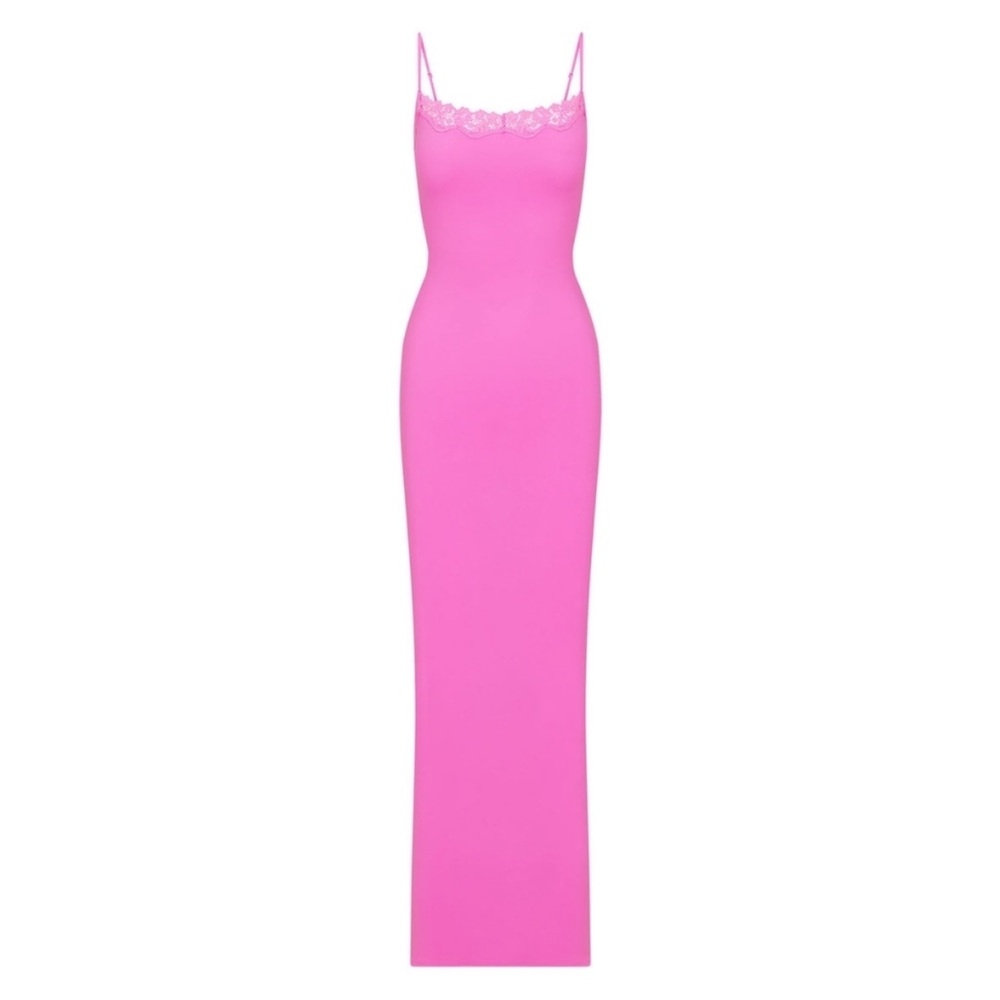 SKIMS FITS EVERYBODY LACE LONG SLIP DRESS NEON ORCHID NWT 4X - Picture 2 of 4